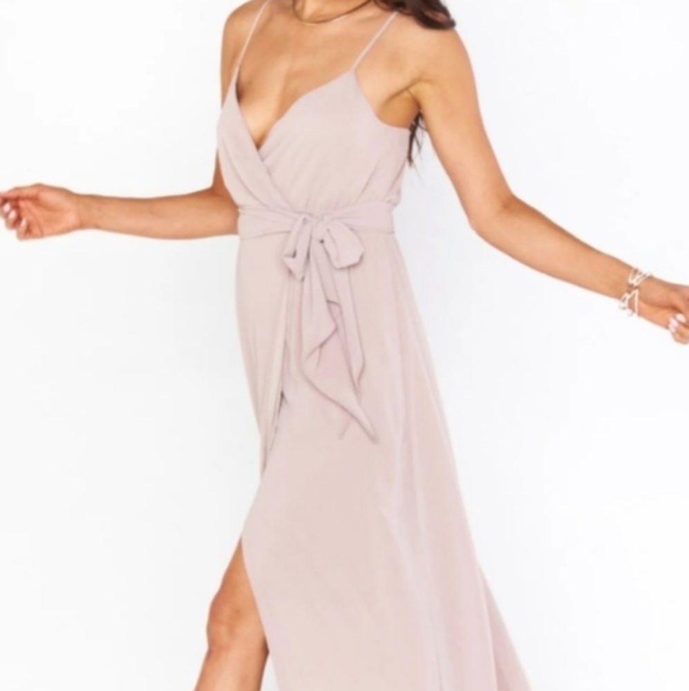 Show Me Your MuMu Liz Wrap Dress/Gown - Show Me The Ring Beige